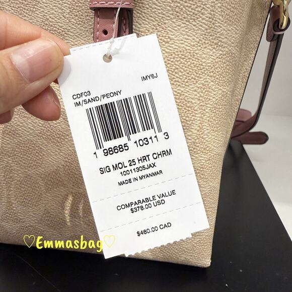 Last 1‼️Coach Mollie Tote Bag 25 Signature Canvas With Heart Charm CDF03 - Picture 8 of 10